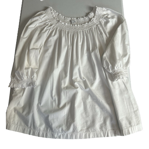 J.Jill Poplin Smocked Off The Shoulder 3/4 Poet Sleeve‎ White Blouse Size 2X - Picture 10 of 12